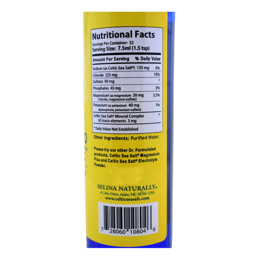 Nutritional Facts of Celtic Sea Salt Electrolyve Liquid Electrolyte on a white background