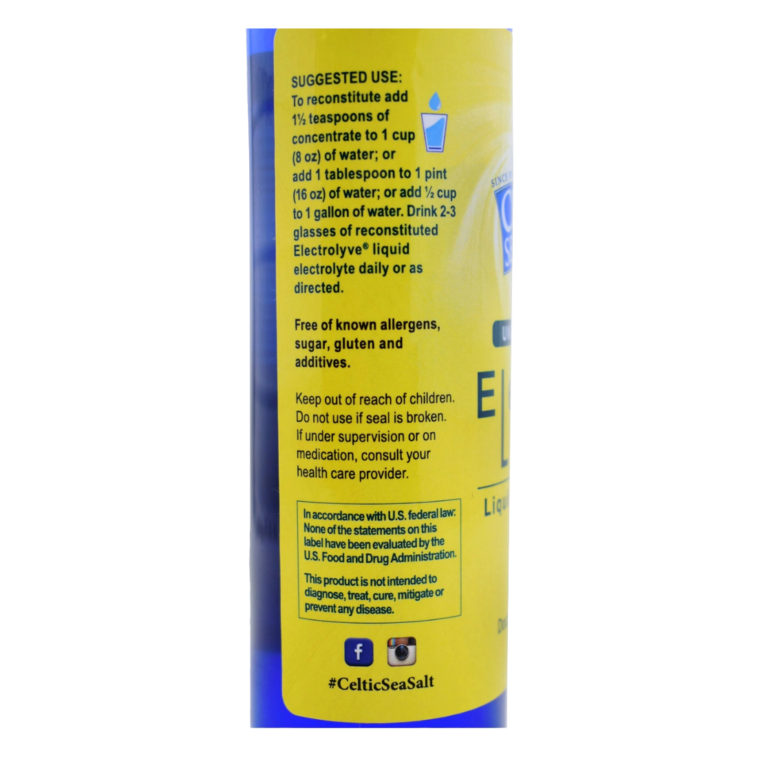 Bottle of Celtic Sea Salt Electrolyve Liquid Electrolyte on a white background