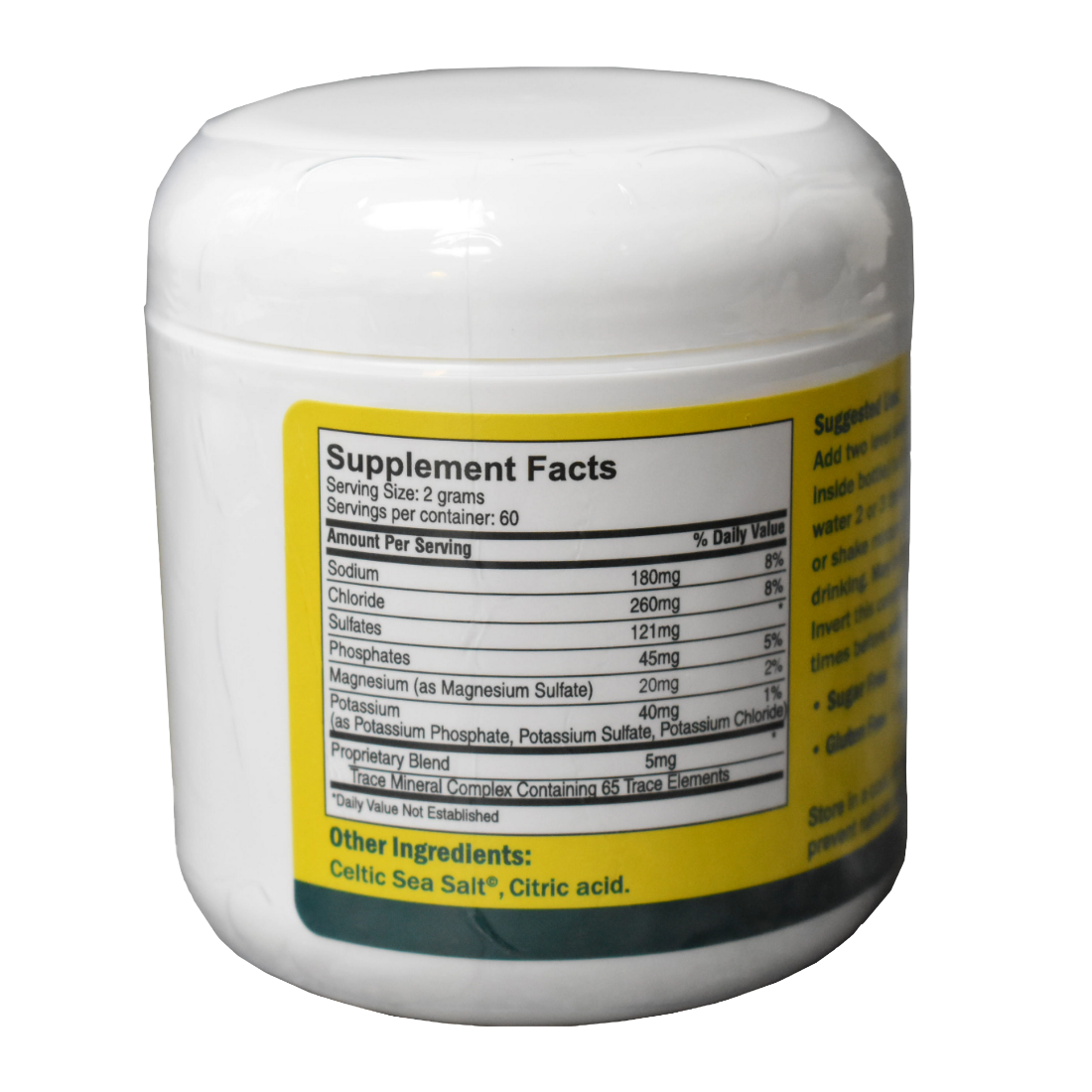 Supplement Facts for Celtic Sea Salt Electrolyte Powder on a white background