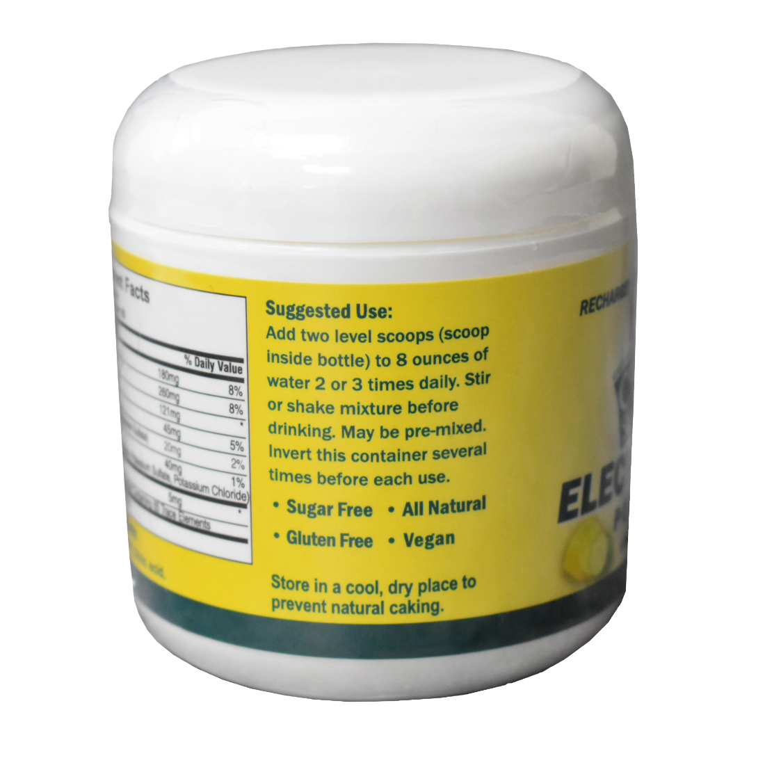 Jar of Celtic Sea Salt Electrolyte Powder on a white background